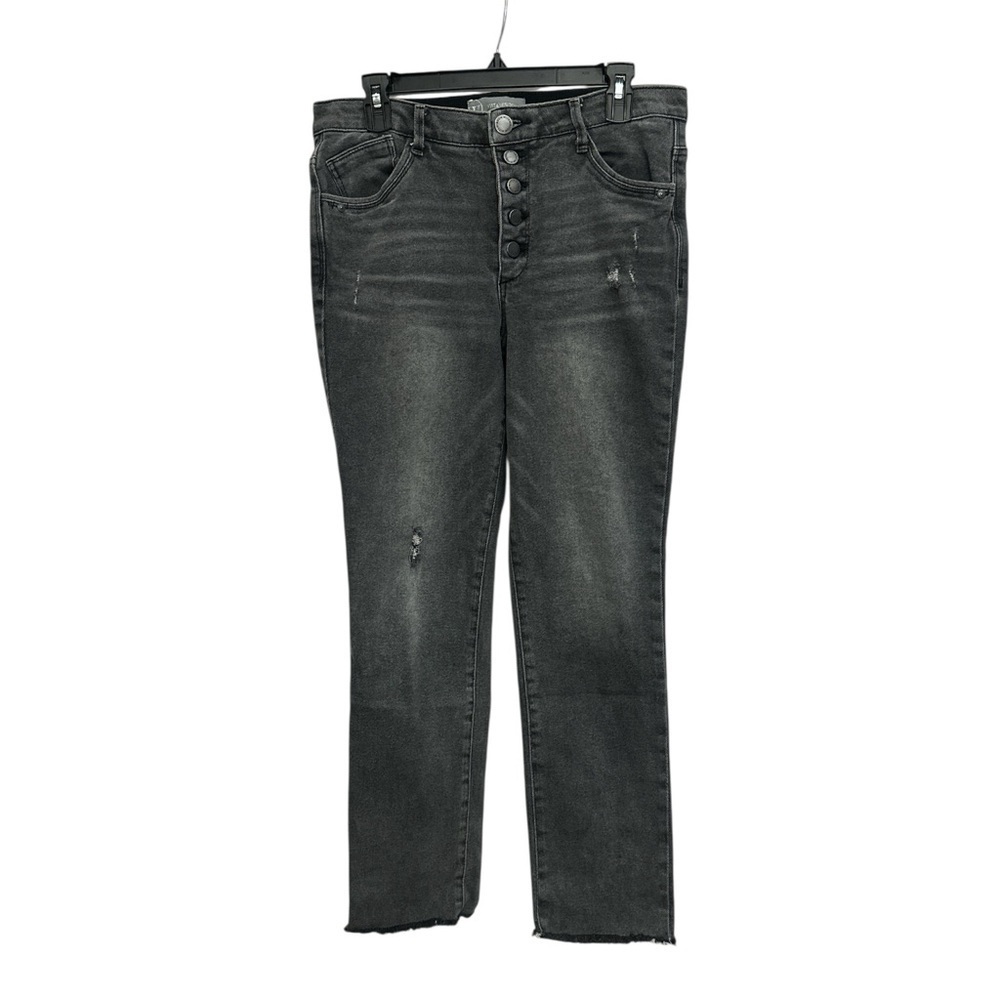 Wit And Wisdom Button Fly Frayed Hem Ankle Jeans Distressed Size 12 Slim Stretch